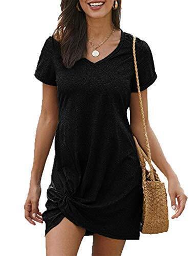 Locryz T-Shirt Dresses for Women Casual Summer V Neck Twist Front Knot Dress L レディース