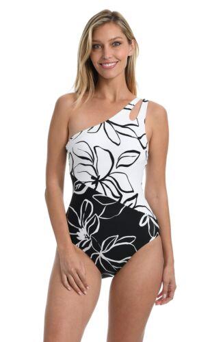 ֥ La Blanca Womens Shoulder One Piece Swimsuit Black Moonlit Silhouette 10 US ǥ