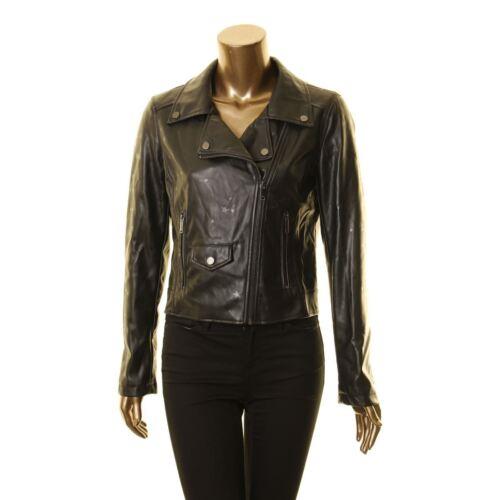 ディーケーエヌワイ DKNY Women 039 s Faux-leather Zipper Front Star Print Motorcycle Jacket Top M TEDO レディース