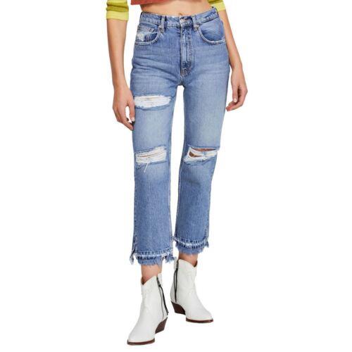 Free People フリーピーポー FREE PEOPLE NEW Women's Ripped Raw-hem Straight-leg Capri Cropped Jeans TEDO レディース