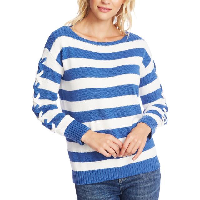 Cece CECE NEW Women's Striped Laced-up-sleeve Cotton Boat Neck Sweater Top TEDO ǥ