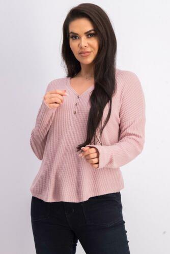 Hippie Rose Juniors' Henley Waffle Knit Top Pink Size Small レディース