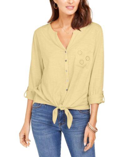 륢ɥ Style &Co Women's Eyelet-Pocket Tie-Front Top Yellow Size XX Large ǥ