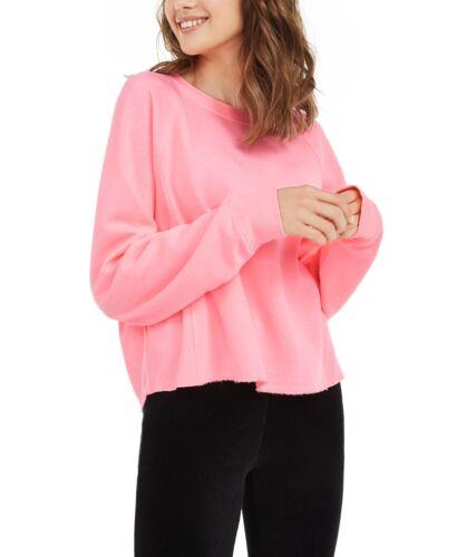 Hippie Rose Junior's Cropped Raw Edged Sweatshirt Pink Size X-Small レディース