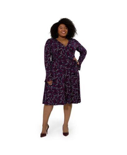 レオタ Leota Women's Rosalia Butterfly Long Sleeve Faux Wrap Dress Purple Size 2X レディース