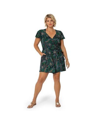 쥪 Leota Women's Tropical Print Faux Wrap Romper Green Size 2X ǥ