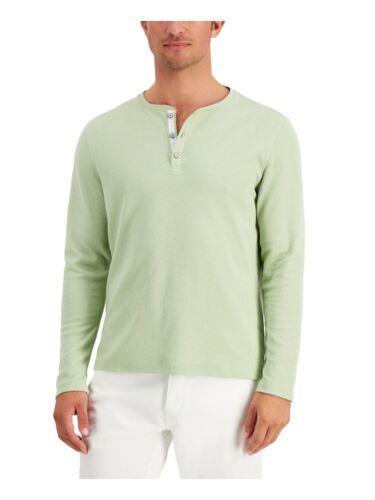 ALFANI Mens Green Long Sleeve Stretch Henley Shirt S メンズ