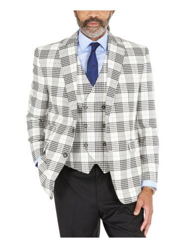 TAYION BY MONTEE HOLLAND ファッション スーツ TAYION BY MONTEE HOLL Mens White Plaid Stretch Suit Separate Blazer 36R カラー:White■ご注...