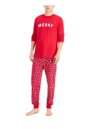 FAMILY PJs Mens Merry Red Elastic Band T-Shirt Top Cuffed Pants Pajamas XL メンズ