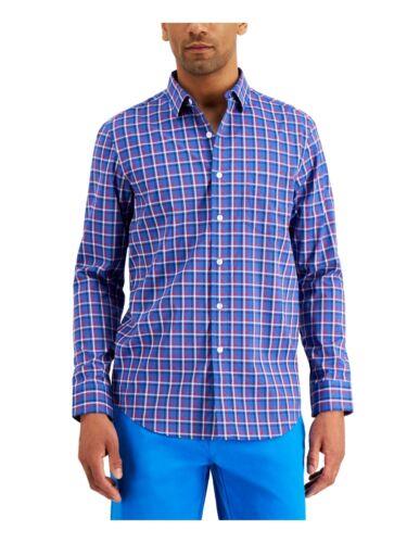 CLUBROOM Mens Blue Plaid Classic Fit Button Down Stretch Casual Shirt M メンズ