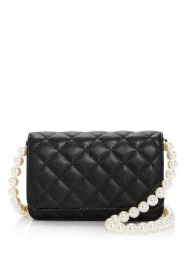 AQUA Women's Black Quilted Solid Faux Pearl Single Strap Shoulder Bag レディース