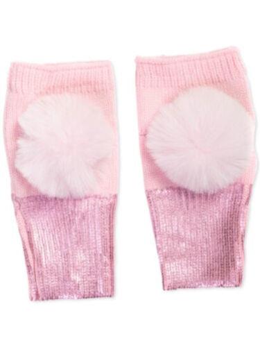 INC Womens Pink Foil-Print Cuffs Pom Pom Trim Ribbed Winter Fingerless Gloves ǥ