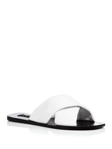AQUA Womens White Crisscross Silky Square Toe Slip On Slide Sandals Shoes 7 M fB[X