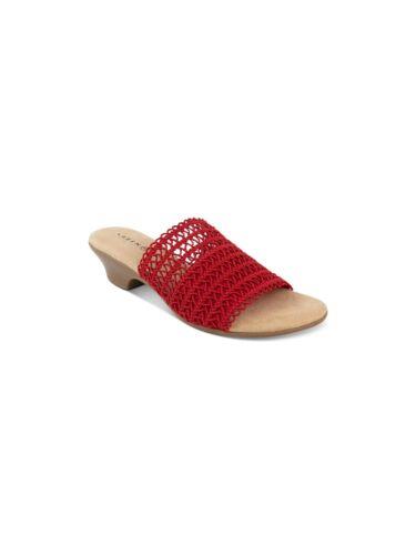 JXRbg KAREN SCOTT Womens Red Knit Elsaa Round Toe Block Heel Slip On Heeled Sandal 9 M fB[X