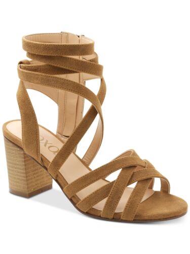 LXnO XOXO Womens Beige Strappy Eden Round Toe Block Heel Zip-Up Dress Sandals 7 M fB[X