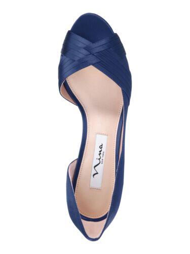 ニーナ NINA Womens Navy Crystal Embellishment Elenora Round Toe Block Heel Sandals 5 M レディース