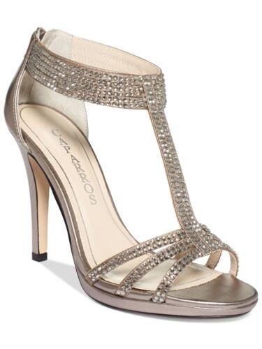 JpX CAPARROS Womens Beige Rhinestone Strappy Maddy Round Toe Stiletto Sandals 9.5 B fB[X