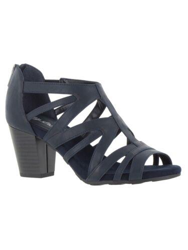 イージーストリート EASY STREET Womens Navy Stretch Gore Strappy Amaze Block Heel Sandals 9.5 N レディース