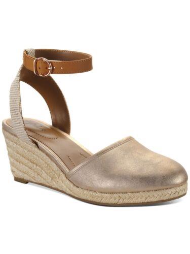 STYLE & COMPANY Womens Gold Mixed Media Mailena Toe Wedge Espadrille Shoes 8 M fB[X