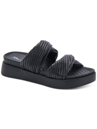 AQUA COLLEGE Womens Black 1 Platform Clarissa Wedge Slide Sandals Shoes 6.5 M レディース