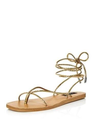 AQUA Womens Gold Snakeskin Strappy Zina Open Toe Lace-Up Gladiator Sandles 9 M レディース