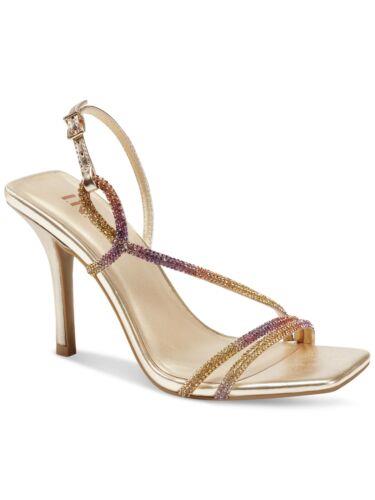 INC Womens Gold Embellished Kira Square Toe Stiletto Heeled Sandal 9 M fB[X