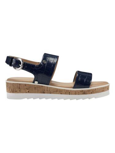 MARC FISHER Womens Blue Croco 1 Platform Gordy Almond Wedge Sandals Shoes 10 M fB[X