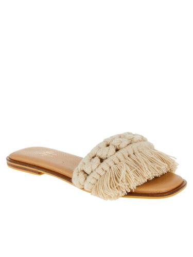 SILVIA COBOS Womens Beige Handmade Macrame Fringed Candy Slide Sandals Shoes 6 M fB[X