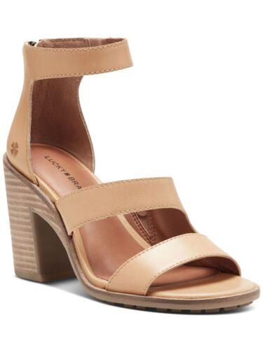 bL[ LUCKY BRAND Womens Beige Valka Round Toe Stacked Heel Leather Heeled Sandal 9 M fB[X