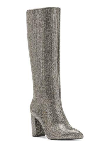 INC Womens Silver Rhinestone Pointed Toe Block Heel Zip-Up Heeled Boots 5.5 レディース