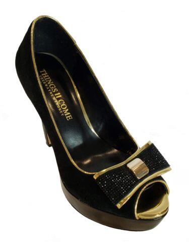 THINGS II COME Womens Black 1 Platform Madison Slip On Leather Pumps Shoes 6 M レディース