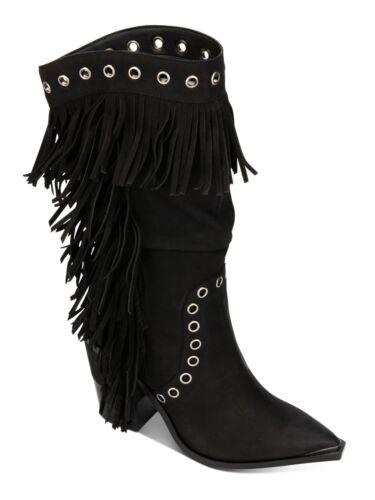 PlXR[ KENNETH COLE NEW YORK Womens Black Slouching Fringed West Heeled Boots 8.5 M fB[X