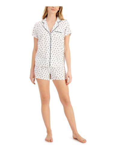 ALFANI Sets White Printed Short Sleeve V Neck Button Up Sleepwear Size M レディース