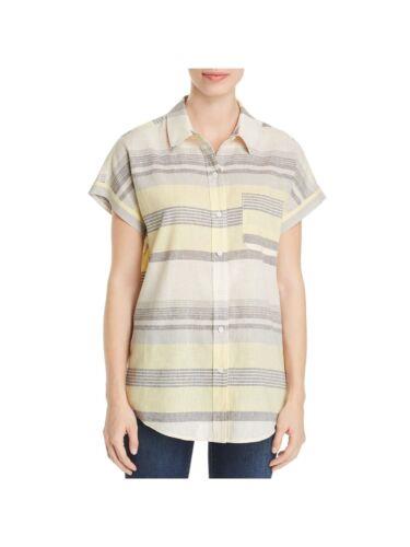 MARLED ESSENTIALS Womens Yellow Striped Short Sleeve Collared Button Up Top L レディース