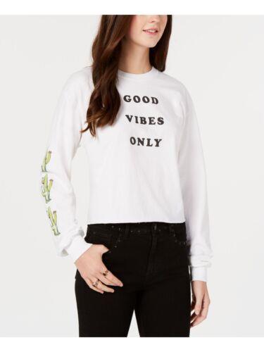 マイティファイン MIGHTY FINE Womens White Printed Long Sleeve Crew Neck Top Juniors S レディース