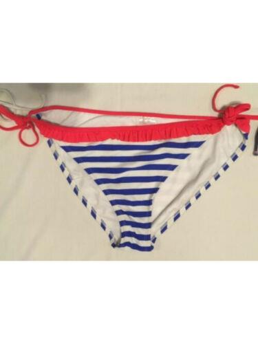 XHILARATION Women's White Striped Ruffled Tie Bikini Swimwear Bottom XL レディース