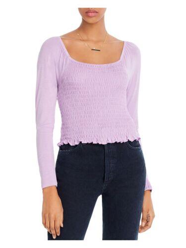 AQUA Womens Purple Gathered Long Sleeve Scoop Neck Crop Top Size: XS ǥ