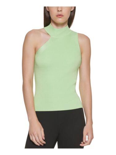 fB[P[GkC DKNY Womens Green Asymmetrical Pullover Logo Plate Sleeveless Sweater L fB[X