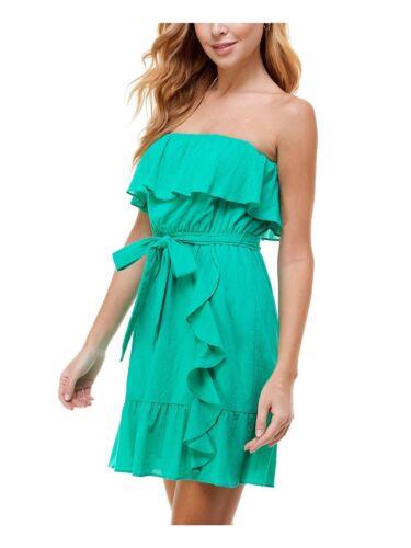 CITY STUDIO Womens Green Belted Strapless Short Fit + Flare Dress Juniors 0 レディース