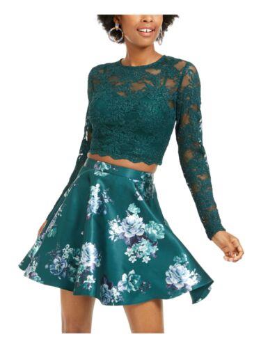 CITY STUDIO Womens Green Floral Above The Knee Skirt Juniors 1 レディース