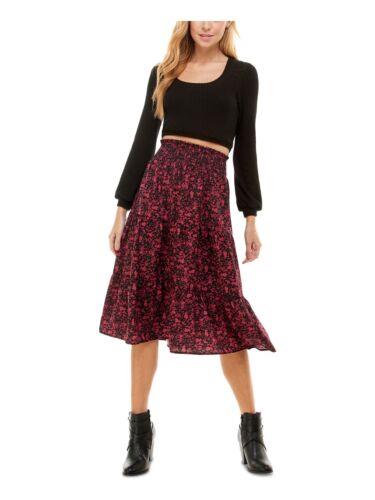 CITY STUDIO Womens Burgundy Crop Top Skirt Long Sleeve Midi Fit + Flare Dress M レディース