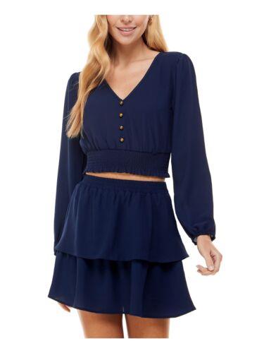 CITY STUDIO Womens Navy Hem Long Sleeve Short Fit + Flare Dress Juniors M レディース