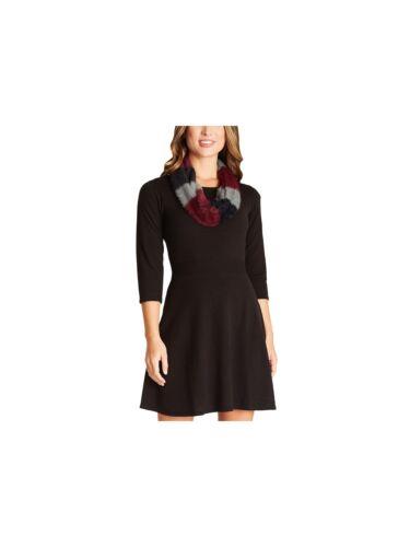 BCX Womens Black Sweater With Scarf 3/4 Sleeve Short Fit + Flare Dress Juniors S ǥ
