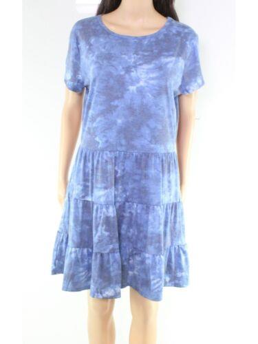 BEBOP Womens Blue Tie Dye Short Sleeve Mini Fit Flare Dress Juniors Size: 2XL レディース