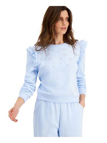 INC Womens Light Blue Embellished Ruffled Sweatshirt Size: XS レディース