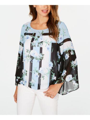 ALFANI Womens Light Blue Floral Bell Sleeve Cowl Neck Formal Blouse Petites PS レディース