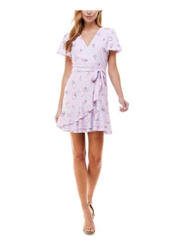 CITY STUDIO Womens Pink Flutter Sleeve Short Faux Wrap Dress Juniors 3 レディース