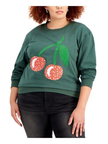 マイティファイン MIGHTY FINE Womens Green Ribbed Graphic Sweatshirt Plus 1X レディース