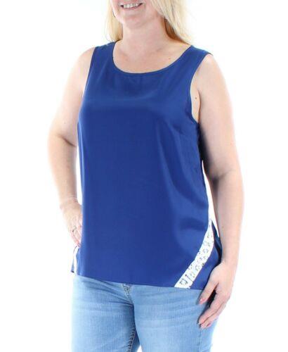 ケンジー KENSIE Womens Blue Sheer Lace W/o Cami Sleeveless Jewel Neck Tank Top Size: S レディース