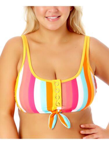 CALIFORNIA SUNSHINE Women's Orange Stripe Snap and Tie Front Swimsuit Top 1X レディース
